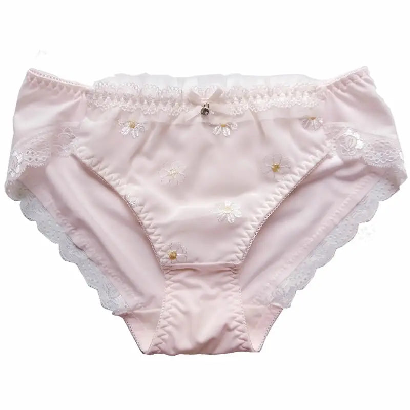 Flower Embroidery Milk Silk Panties Women elegant Lace Silky Smooth Seamless Female Underwear Cute Lovely Sweety Lingerie Breifs