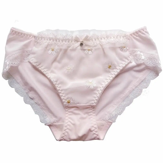 Flower Embroidery Milk Silk Panties Women elegant Lace Silky Smooth Seamless Female Underwear Cute Lovely Sweety Lingerie Breifs