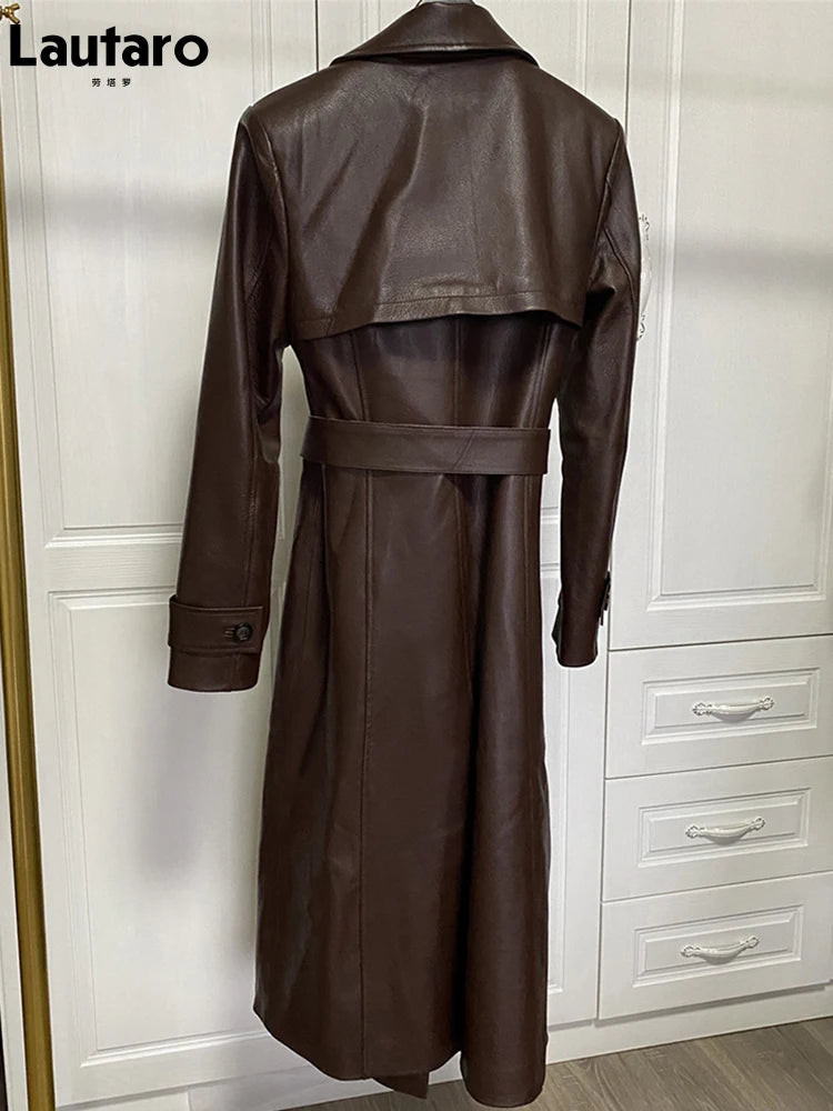 Lautaro Trench Weinrot Fauxleder Lang - Größe XXL