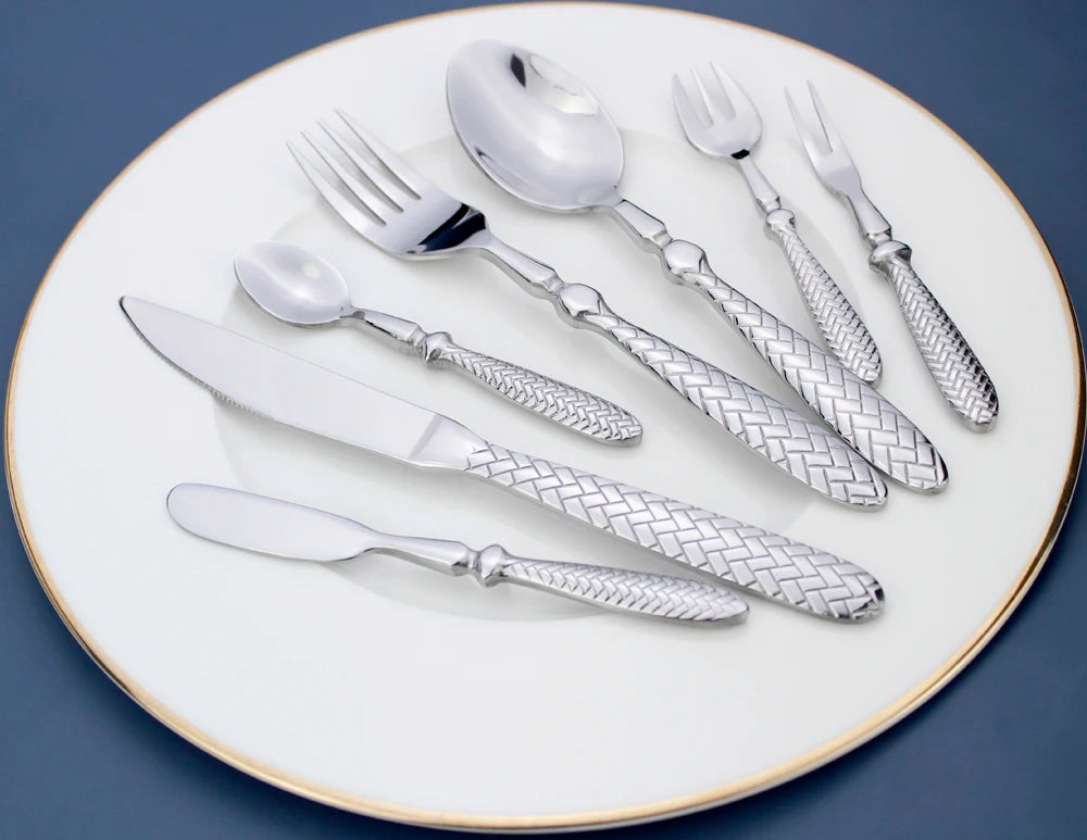 LUCF Royal Luxury 2025 - Gewebtes Muster Griff Spiegel Edelstahl Geschirr - Elegantes Besteck Delikates Tafelgeschirr Küche Hotel