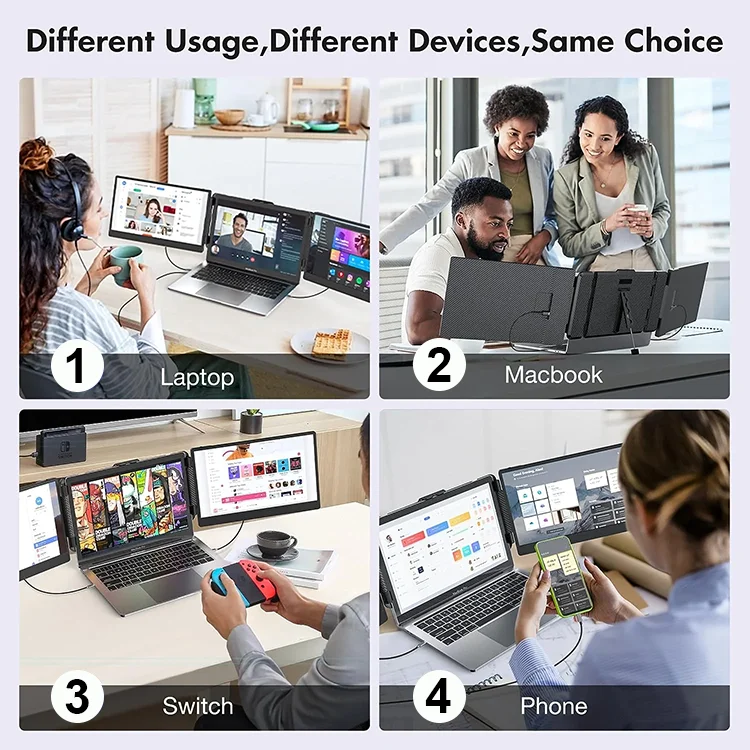 Plug&Play Portable Dreifach-Laptop-Display - 14 Zoll, 1080p