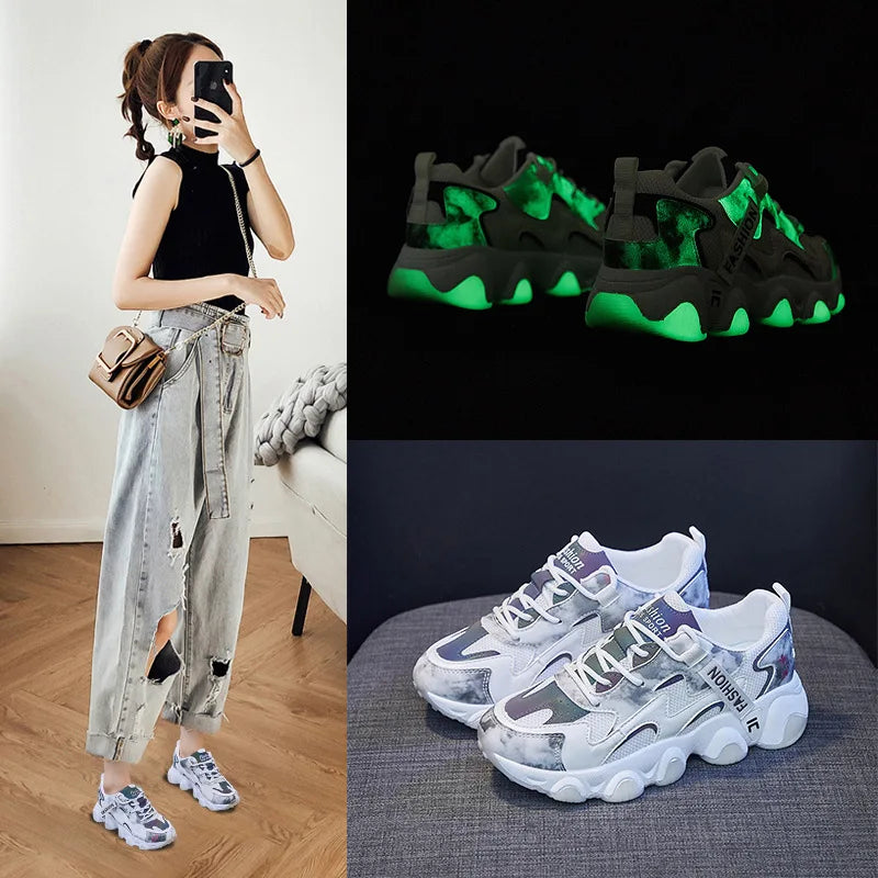 Shoes for Women Female Shoes Luminous New Female Student Platform Sneakers Female Street Shooting BF562