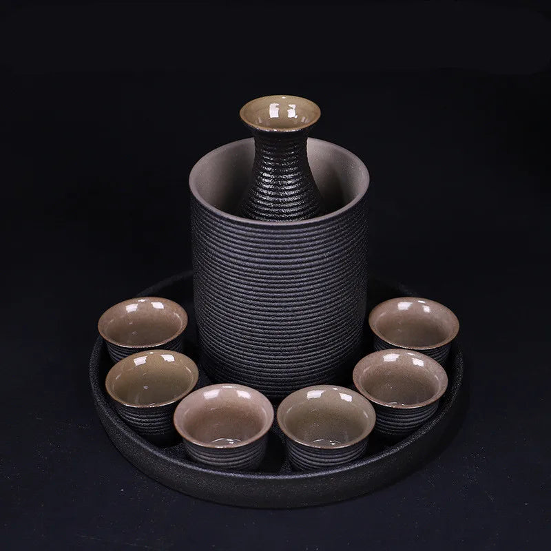 Ceramic Black Pottery Wine Set Small Wine Cup Wine Divider Glass Japanese Sake Set