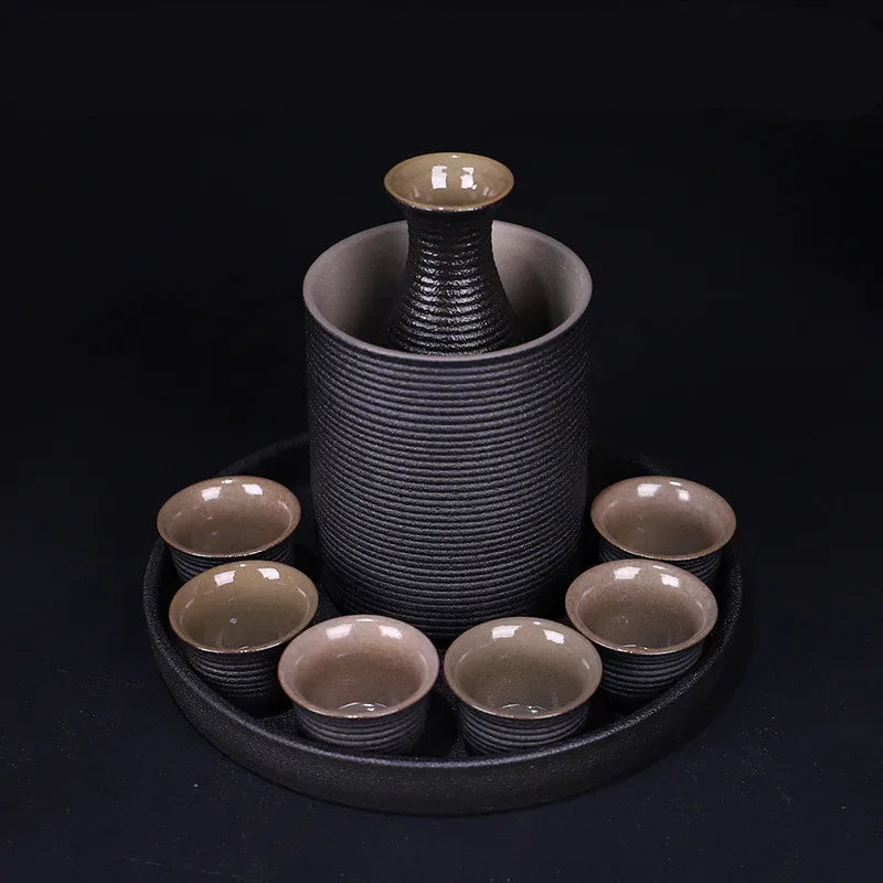 Ceramic Black Pottery Wine Set Small Wine Cup Wine Divider Glass Japanese Sake Set - Golden Bridge Store