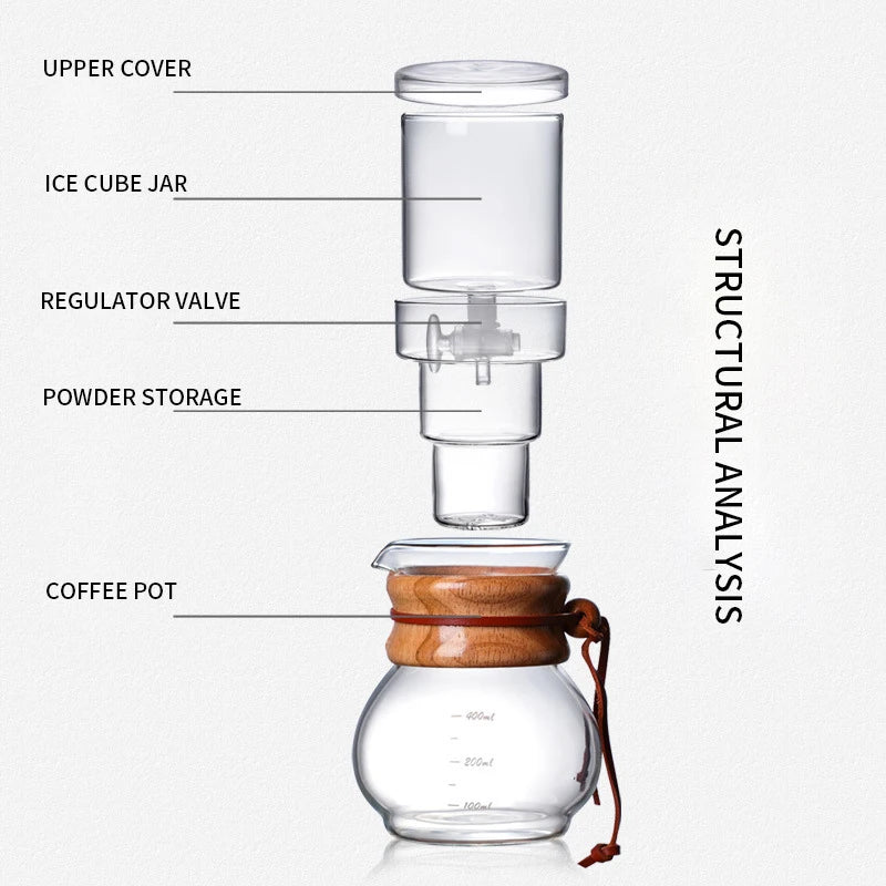 Practical Glass Coffee Kettle Coffee Dripper Pot Durable Cold Brew Pot Ice Dripper Coffee Pot About 400ml Creative Coffeeware