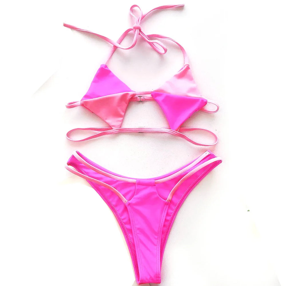 Ausgehöhlter Roter Elegant Bikini Set 2025: Vigorashely String Verbesserte Unterstützung Wire-Free - Tanga Brazilian Triangle Halter Patchwork