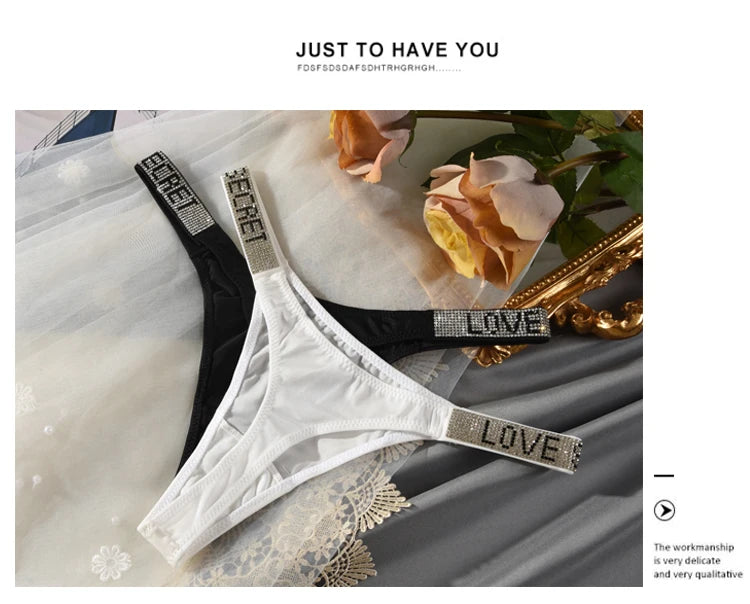 Damen-Unterwäsche 2025: TWTZQ Low Waist elegant Panties Women Thongs Rhinestones Letter - Diamonds G-string Sports Thong Shorts Briefs T-back Fitness S-XL Collection