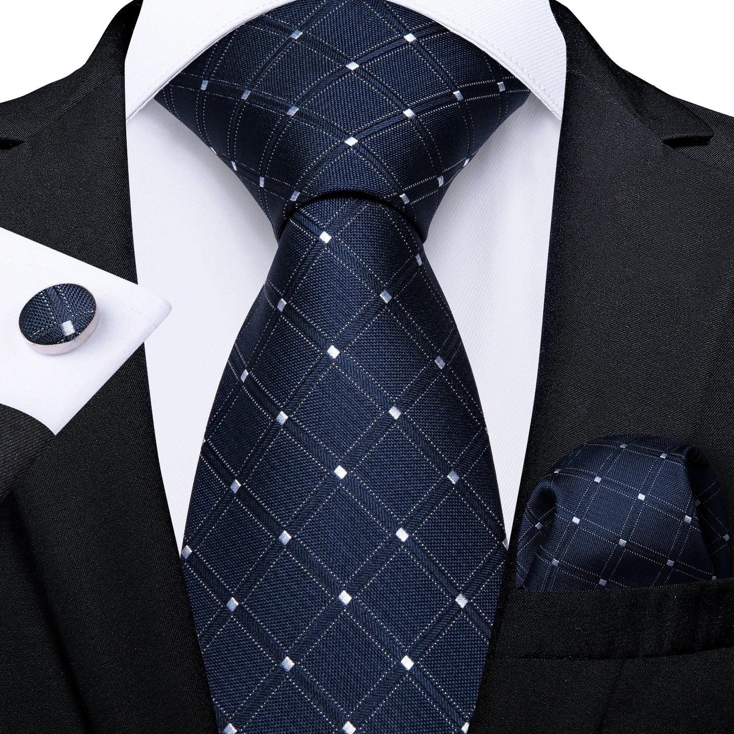Purple Plaid Dot Men's Ties Pocket Square Cufflinks Business Wedding Accessoires Neck Tie Gift For Men Cravat Silk Tie DiBanGu