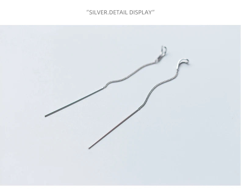 Moderne Minimalistische Einfache Charm Lange Kette Tropfen Ohrringe für Frauen Mädchen 925 Sterling Silber