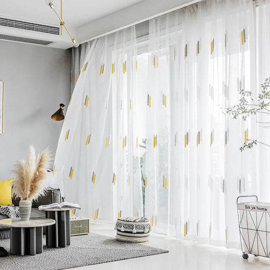 Embroidered Sheer Curtains Modern Gauze Curtain Yellow Living Room Blue Bedroom White Yarn Window Tulle Curtains