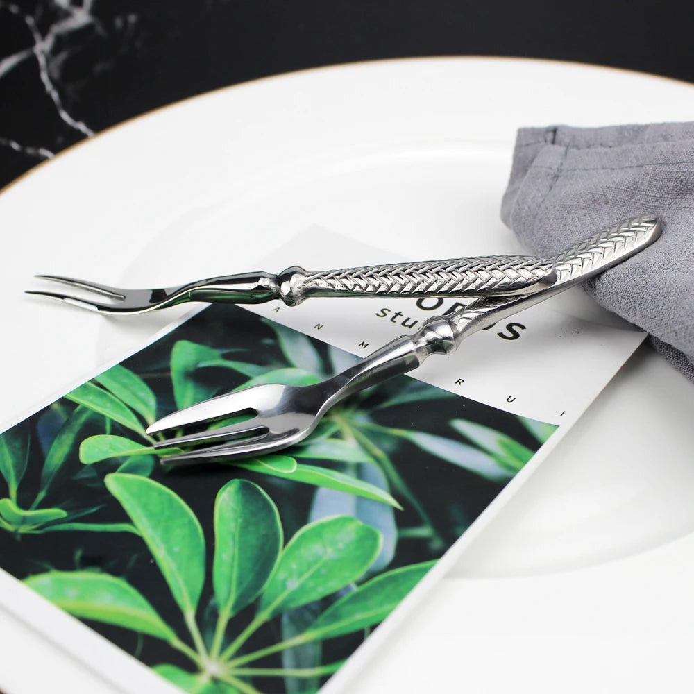 LUCF Royal Luxury 2025 - Gewebtes Muster Griff Spiegel Edelstahl Geschirr - Elegantes Besteck Delikates Tafelgeschirr Küche Hotel