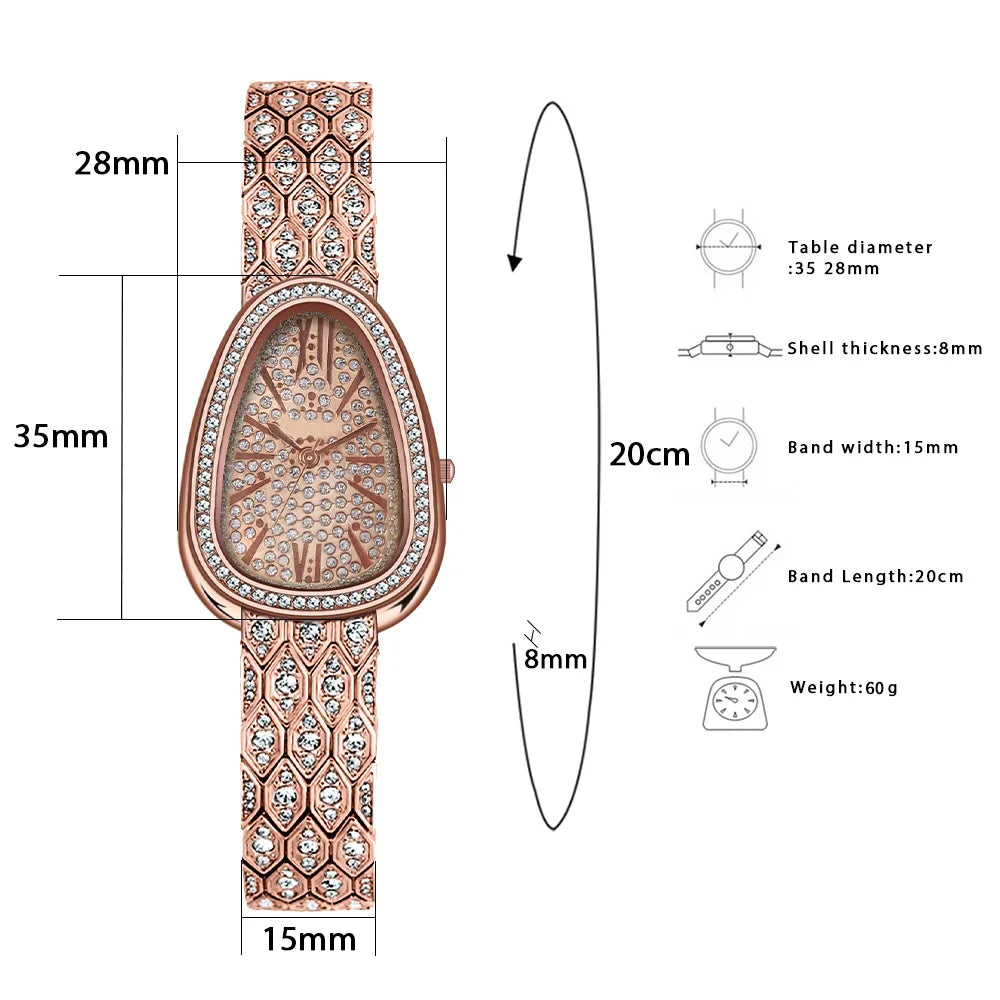 Schlangen Armband Uhr 2025 - Frauen Roségold Stahl Strass Damen - Luxus Armbanduhren Fashion Geschenk Uhr Female Relogio Feminino