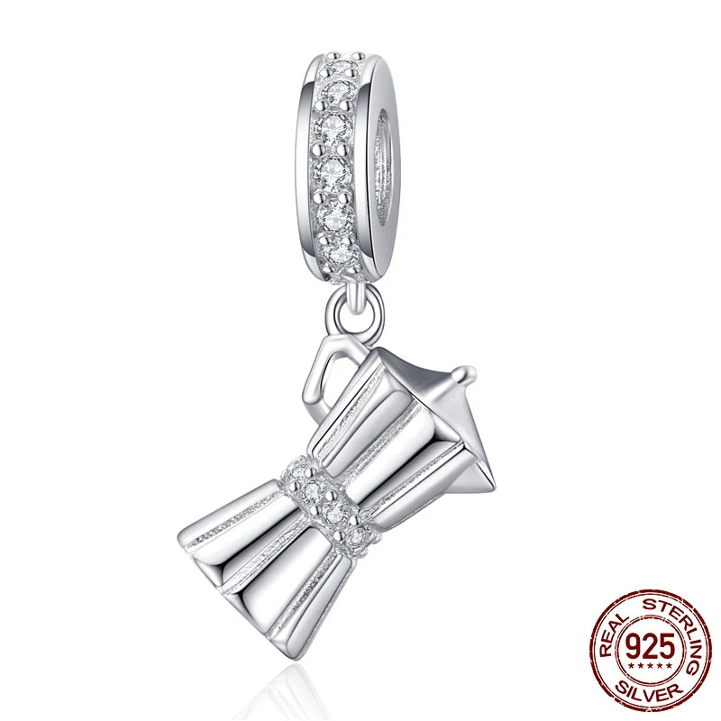 WOSTU 925 Sterling Silber Anhänger 2025: Frauen Junge Mädchen Haustier Kamera Biene AAA Cubic Zirkonia - Kaffee Marienkäfer Perlen DIY Original Armband 1.9g