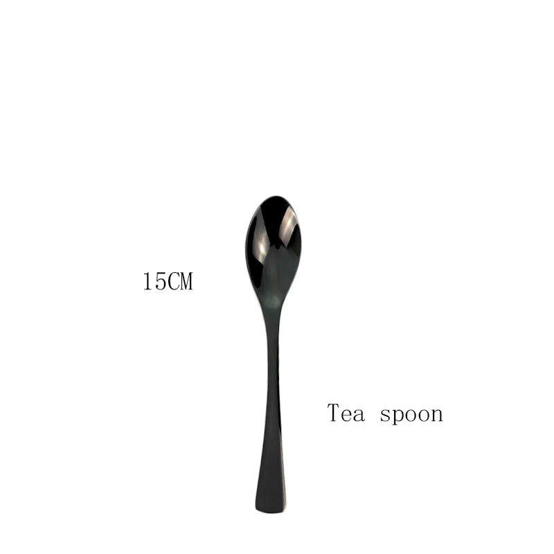 Tafelgeschirr Set Edelstahl 2025 - Küche Besteck Set Schwarz Steak Messer - Dessert Löffel Besteck Gabel Tafelgeschirr Zubehör