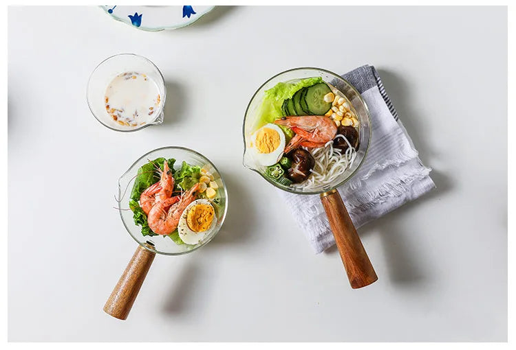 KEMORELA YS7258 Glasmilchtopf Holzgriff - 600ml 400ml Glas