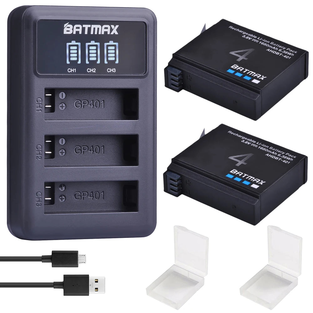 Batmax AHDBT-401 Ersatzakku Set - 4x1680mAh 3.7V USB