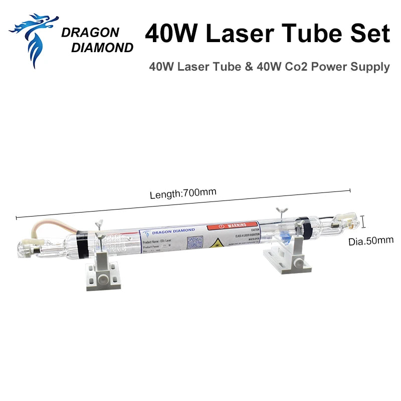 Tub laser CO2 Dragon Diamond, răcire cu apă - 40W, 50mm, 700mm