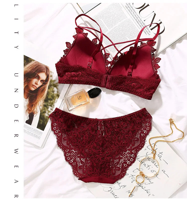 BH-Set 2025: Sexy Spitzen-BH Damen Unterwäsche-Set Ohne Bügel Push Up Bralette - Nahtlos Atmungsaktiv Spitze Lingerie Schlaf-Unterwäsche