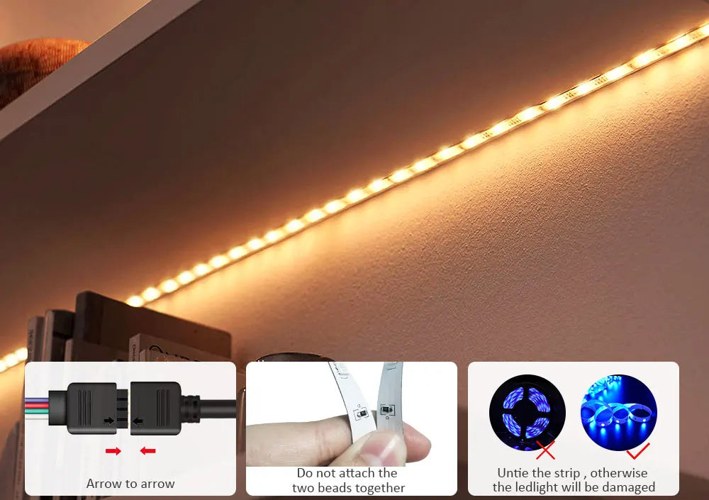 LED Strip Lights, Ultra-Long RGB 5050 LED Strips with Remote Controller, Color Changing Tape Light with 12V  Adapter for Bedroom