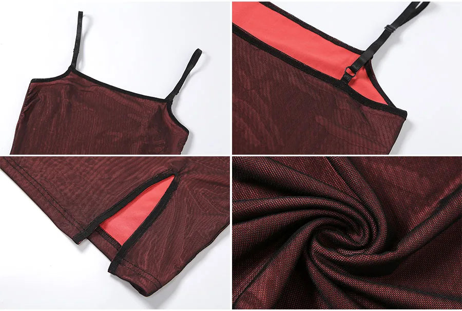 Mesh Double Layer elegant Skinny Dress Women Sleeveless Party Bodycon 2023 Bandage Elastic Split Trend Clubwear Slim Outfit