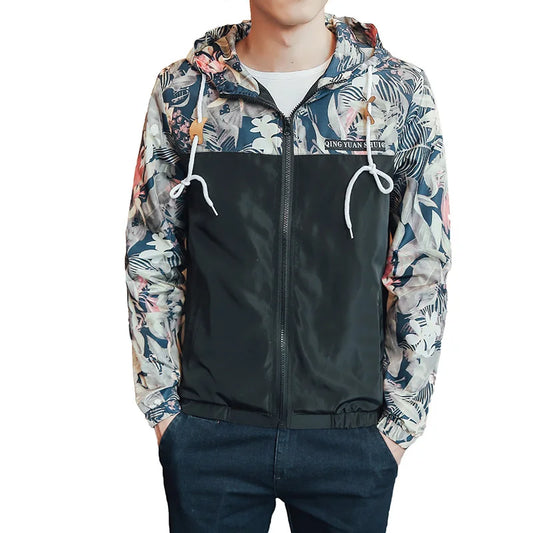 Windbreaker Jacken Herren Kapuzen Jacke Sportbekleidung Bomber Jacke Mode Leicht Gewicht Blumen Casual Herren Jacken Mäntel Oberbekleidung