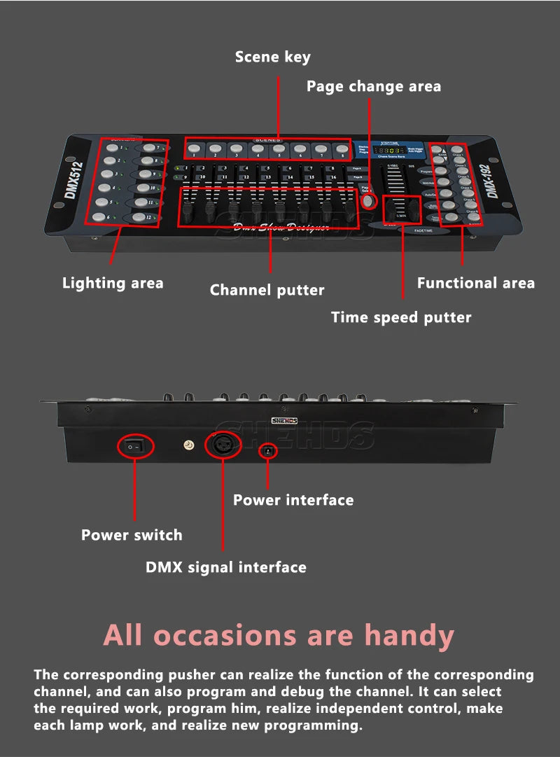 Controler DMX SHEHDS 1024/consolă 192 pentru iluminare Par, lumină cu cap mobil, standard internațional, DJ, discotecă, nunți, concerte