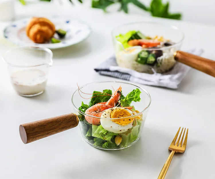 KEMORELA YS7258 Glasmilchtopf Holzgriff - 600ml 400ml Glas