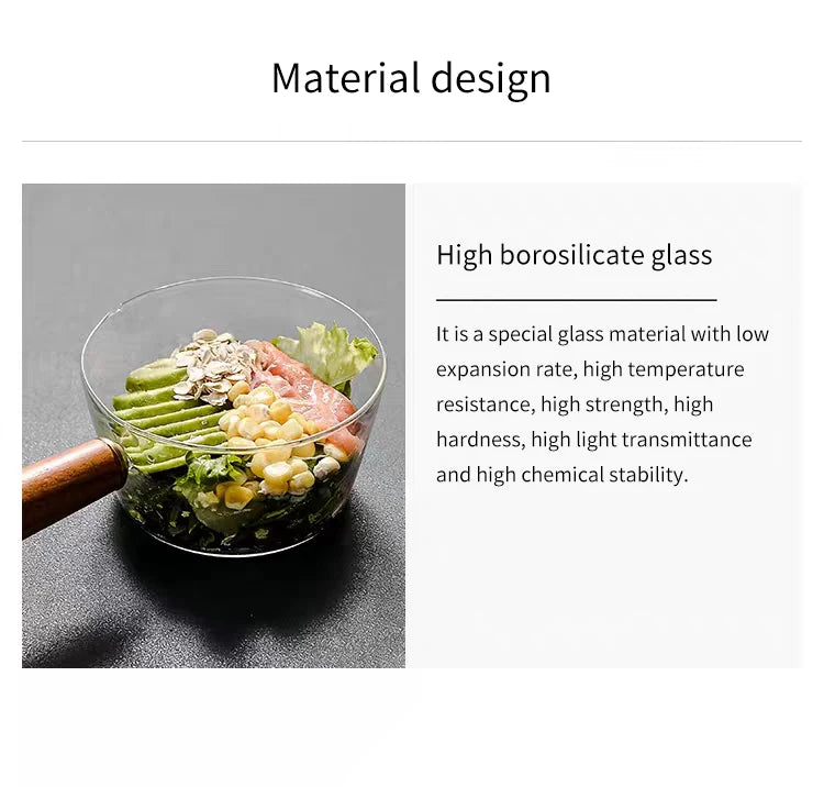 KEMORELA YS7258 Glasmilchtopf Holzgriff - 600ml 400ml Glas