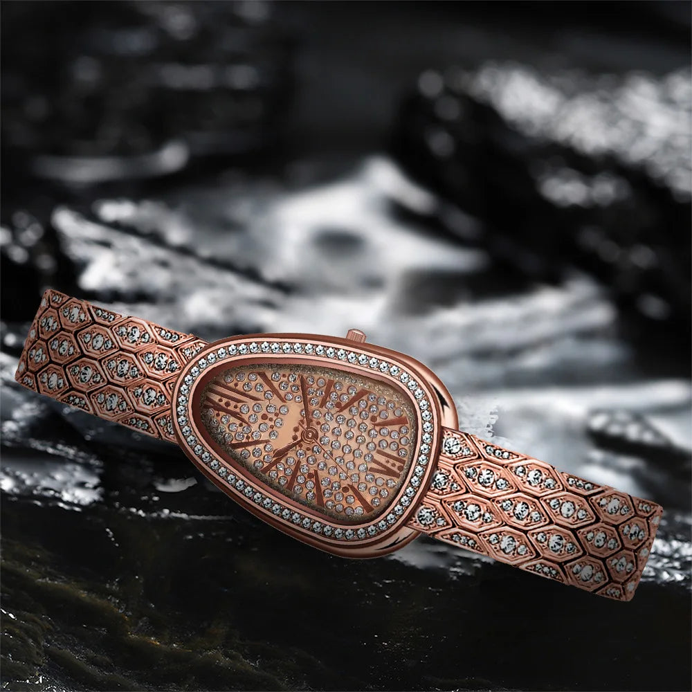 Schlangen Armband Uhr 2025 - Frauen Roségold Stahl Strass Damen - Luxus Armbanduhren Fashion Geschenk Uhr Female Relogio Feminino