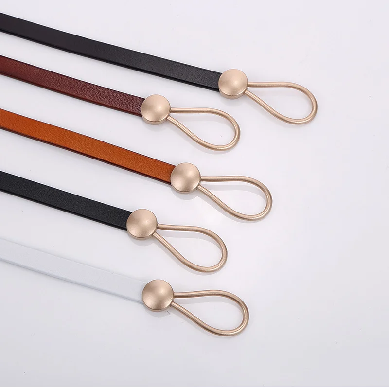 Designer Belts For Women Genuine Leather Knot Dress Belt Long Thin Waistband Gold Buckle Black Ceinture Femme Easy Cummerbunds