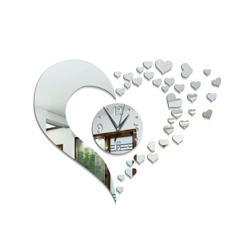 Nordic Creative DIY Acrylic Mirror Love Combination Wall Clock Living Room Bedroom Decoration Fashion Personality Watch