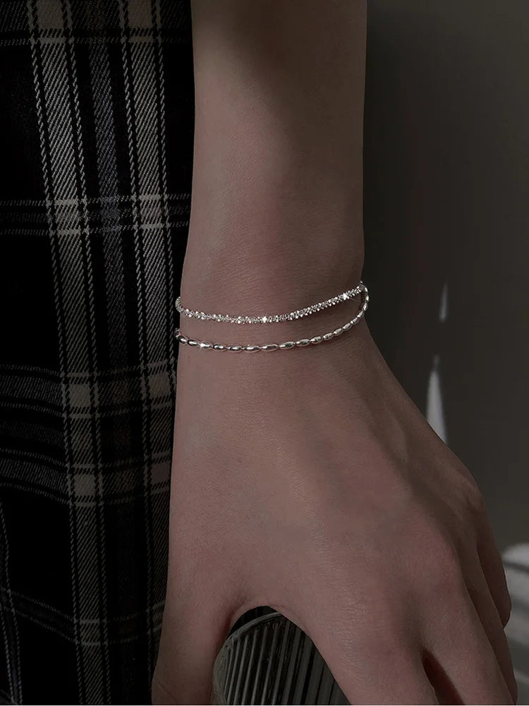 Brățară dublă din argint 925 cu mărgele, rafinată și simplă, pentru femei, accesorii de bijuterii fine