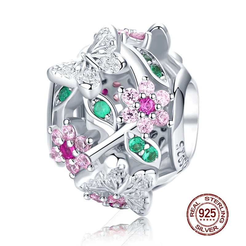 Sterling Silber Anhänger: WOSTU 925 DIY Armband Charms AAA Cubic Zirkonia - Haustier Kamera Biene Kaffee Marienkäfer Perlen Original 1.9g