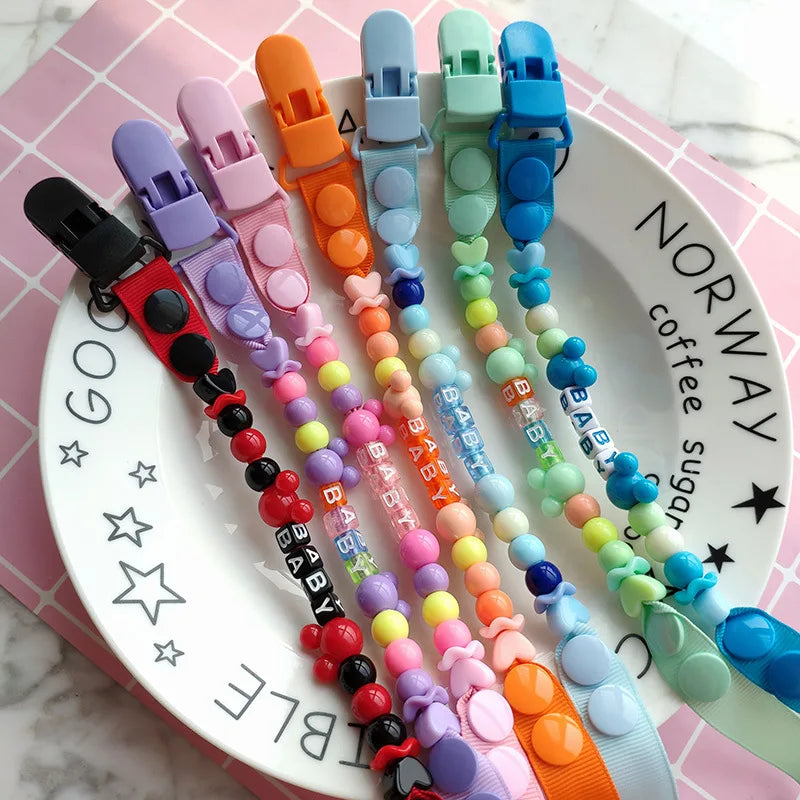 Baby Schnuller Clip Kette Silikon Perlen - Verstellbare Befestigung Nippel Dummy Halter - Anhänger für Mädchen Neugeborene Zubehör Geschenke