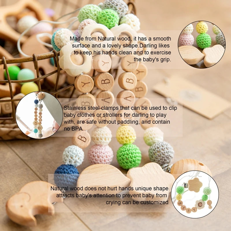 Suport pentru suzetă BabyCarrier cu flori - lemn 22cm nume