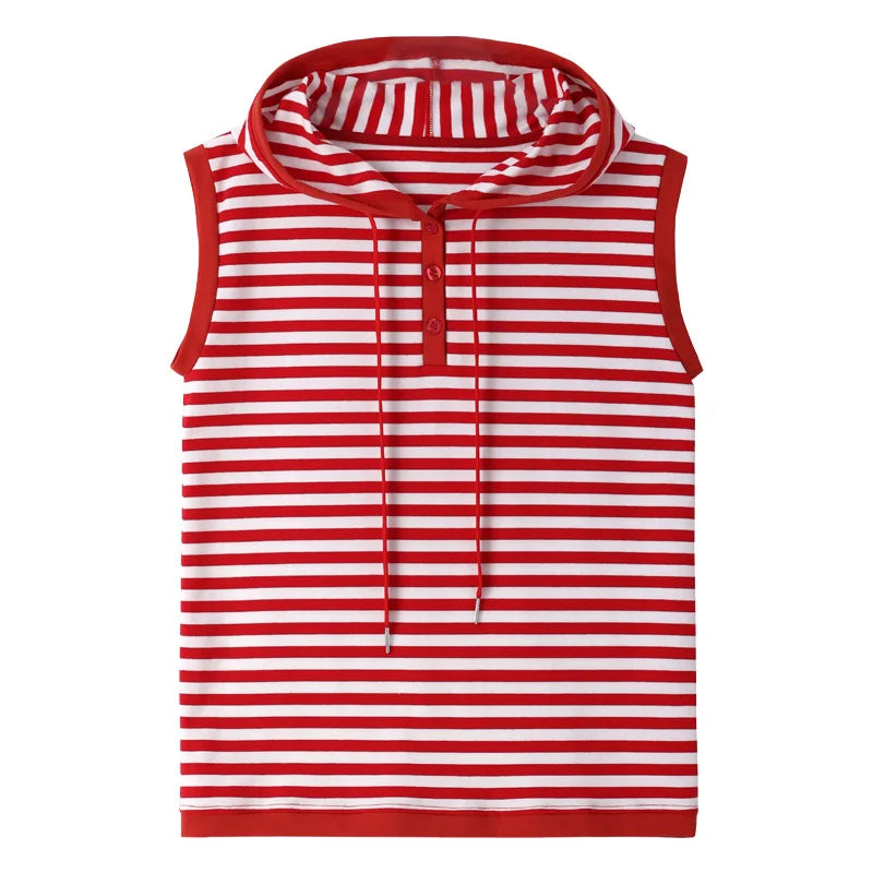 J1 B3-634 Kapuzen-Top - Gestreift Oversize, Baumwoll