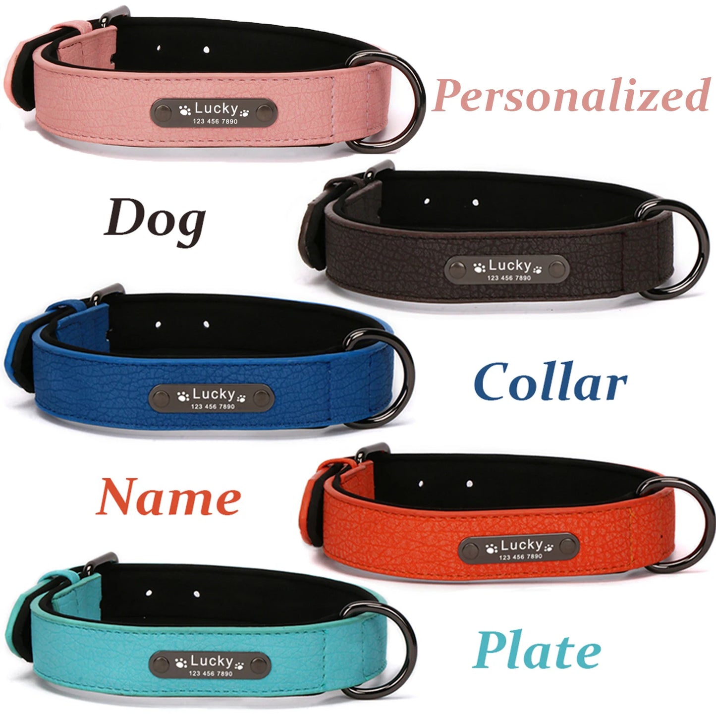 Anpassen Luxus Große Kleine Big Hund Halsband Leder Personalisiert, Breit Leder Personalisiert Halsband für Hunde Name Graviert