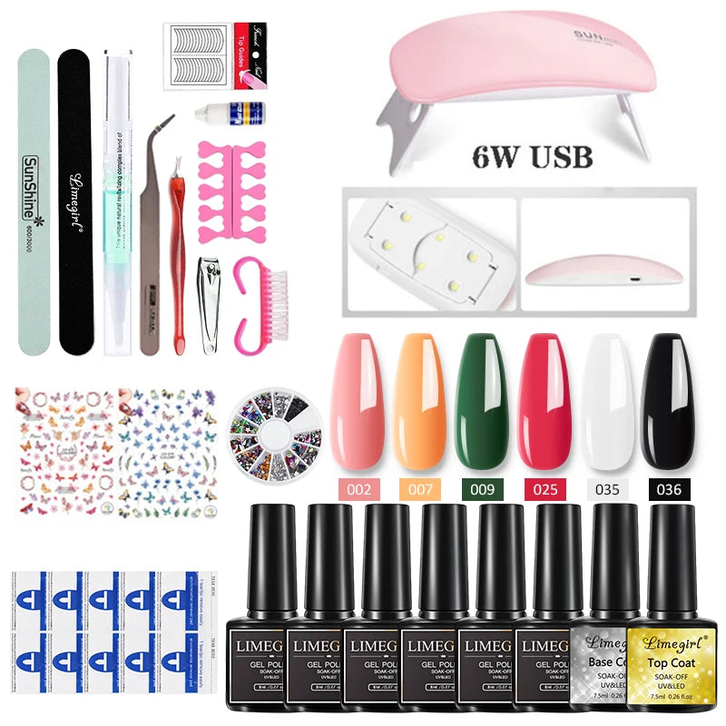 Manicures Set UV LED Lamp Dryer With 12/6 pcs Nail Set Gel Polish Kit Soak Off Manicure Tools Set electric Nail drill Nail Tools