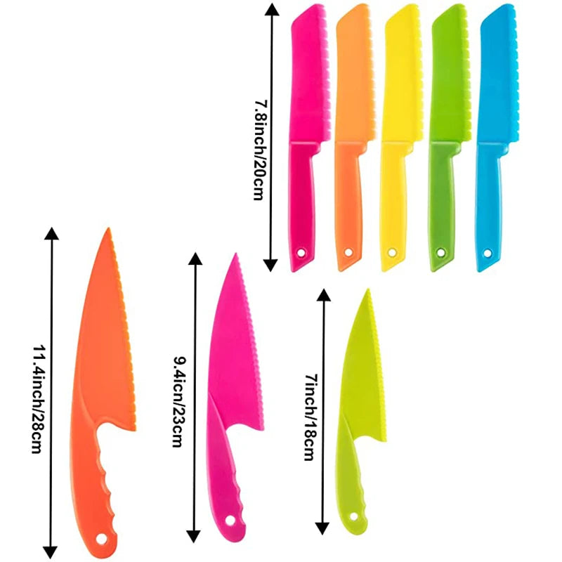Kid Plastic Kitchen Knife Set Children's Safe Cooking Chef Nylon Knives For Fruit Bread Cake Salad Lettuce Knife