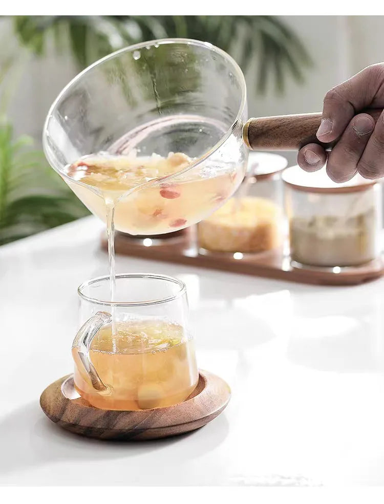 KEMORELA YS7258 Glasmilchtopf Holzgriff - 600ml 400ml Glas