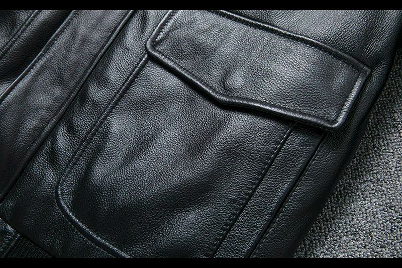 Air Force Flight Jacket Fur Collar Genuine Top Layer Cow Leather Jacket Men Black Brown Cow Coat Men's Winter Jacket