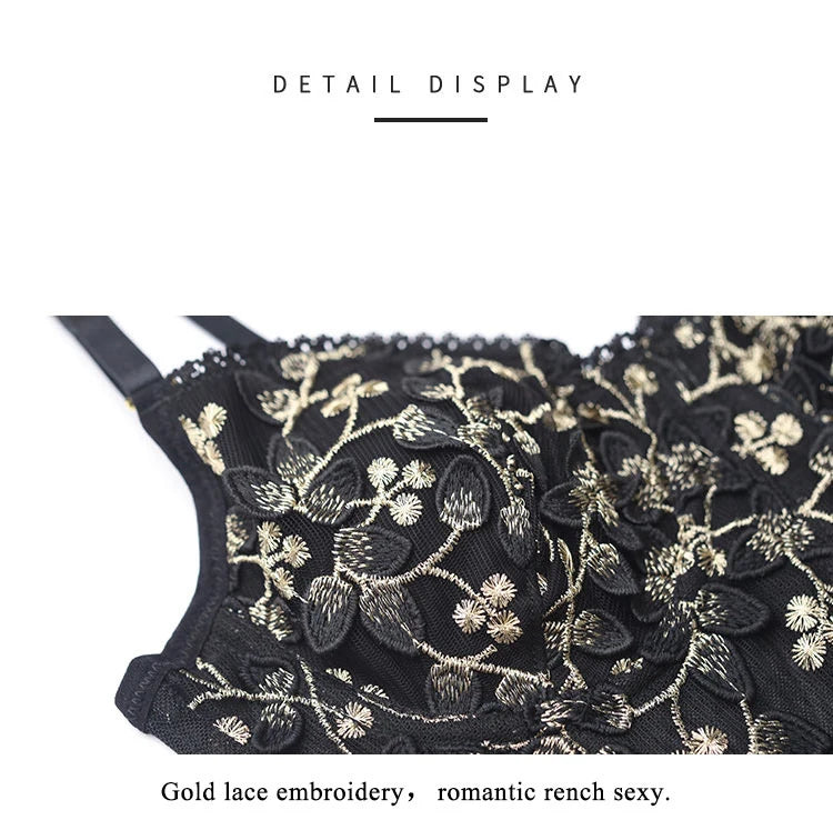 New Embroidery Lace Flowers French Underwear Bralette elegant Body Shaping Push Up Bra Set Romantic White Black Cute Lingerie Thin