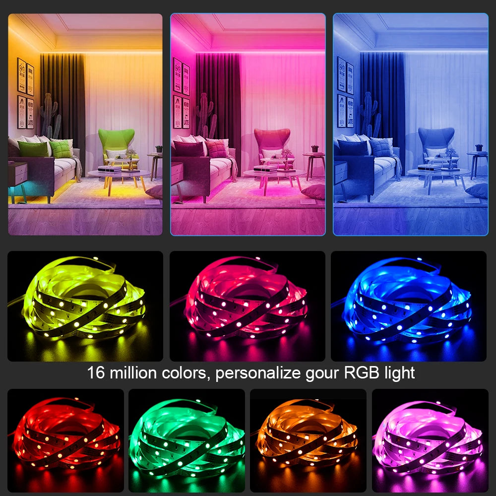 LED Strip Lights, Ultra-Long RGB 5050 LED Strips with Remote Controller, Color Changing Tape Light with 12V Adapter for Bedroom