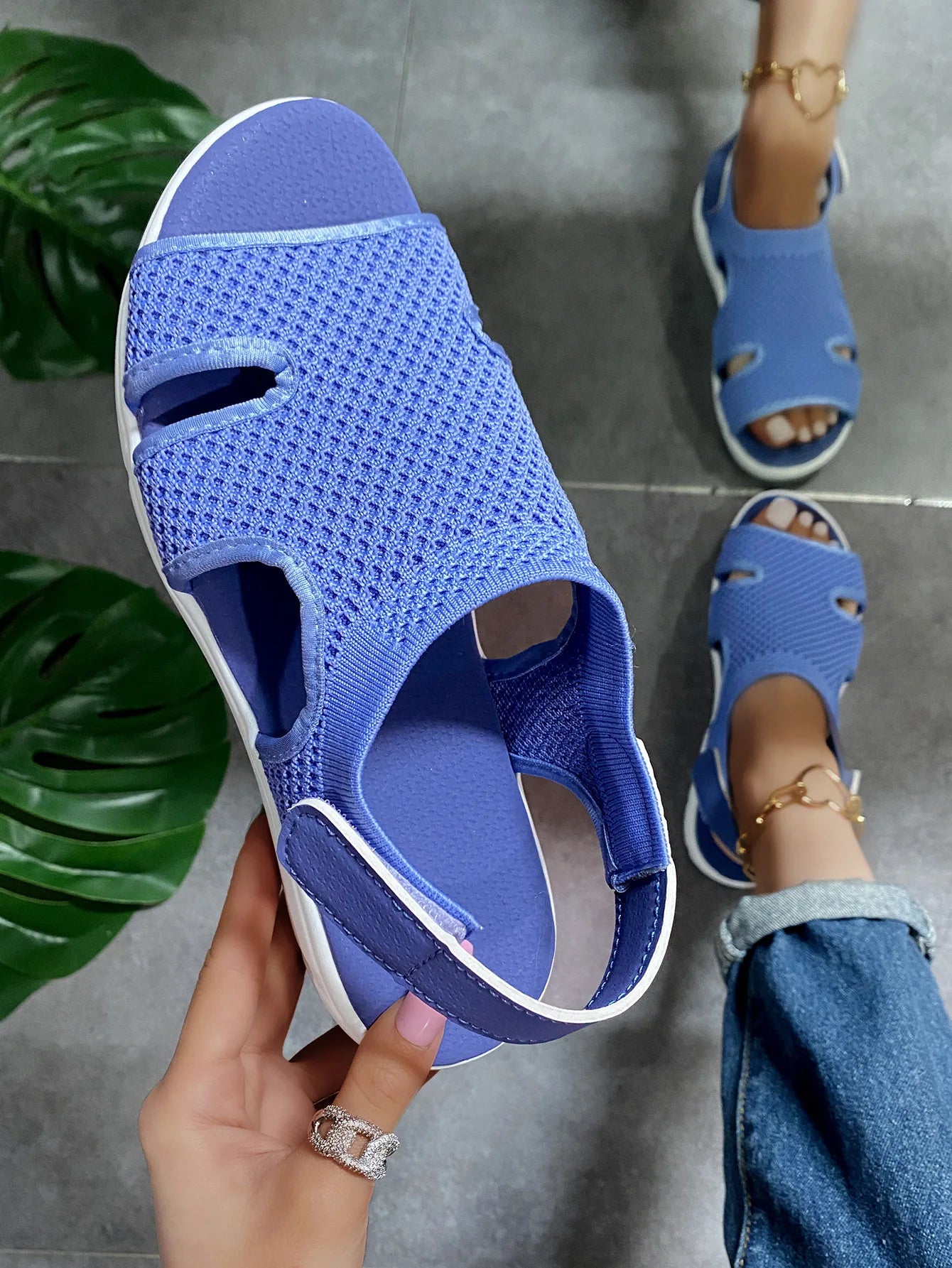 KAMUCC Sandale Sexy Strass - Große Größe EVA Flach 3cm