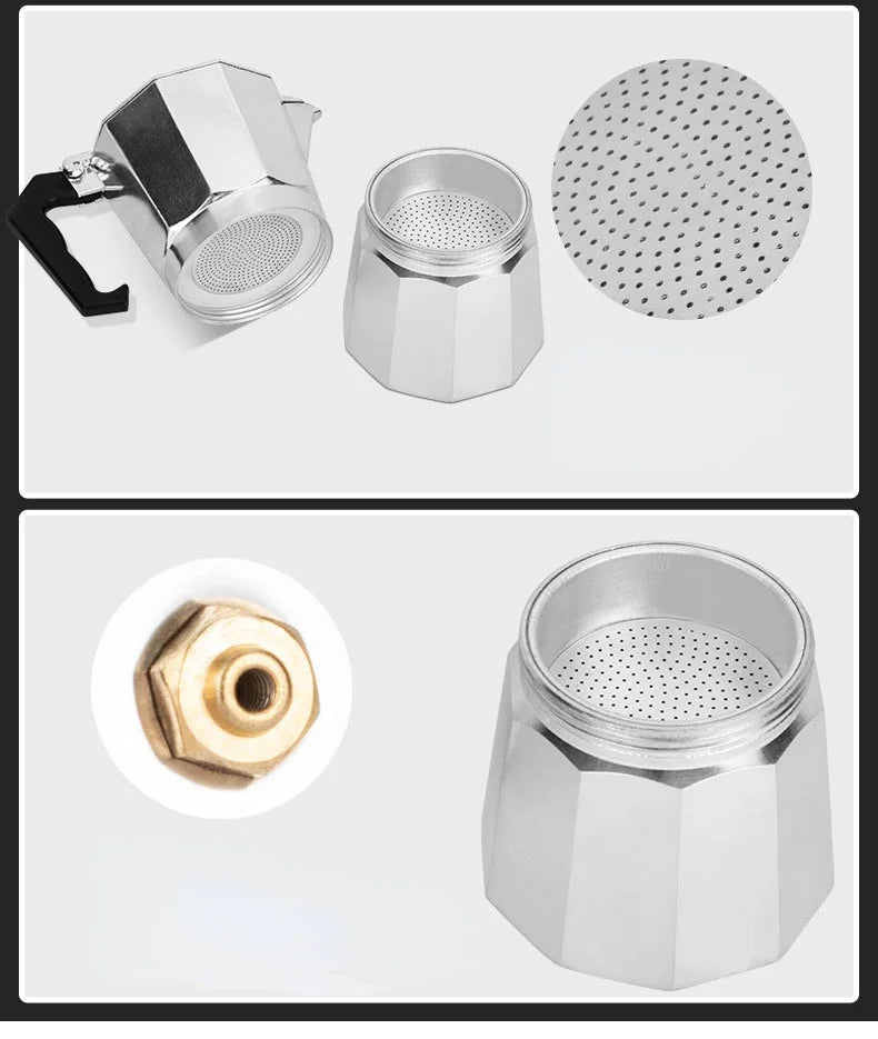 Moka Pot Italian Coffee Machine Espresso Aluminum Geyser Coffee Maker Kettle Latte Stove Classic Coffee Barista Accessories600ml