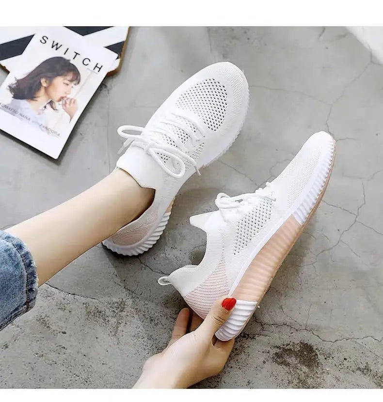 Women's Shoes 2021 Spring White New Breathable Sports Mesh Versatile Summer Hollow Walking Flying Woven No-slip Ladies Sneakers