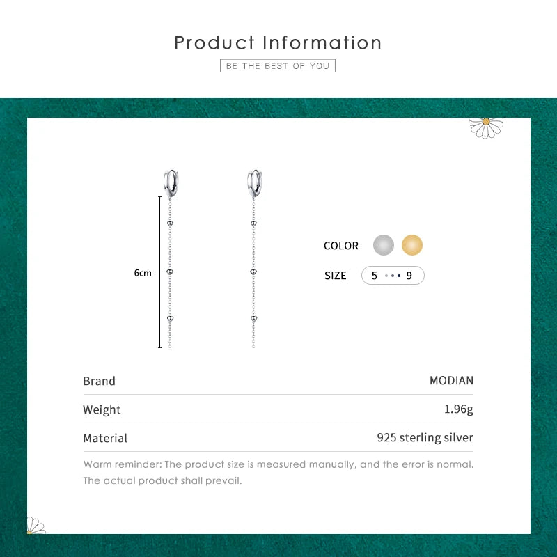 Cercei cu ciucuri lungi Modian, rafinați, din argint 925, cu pandantive, agățat, pentru femei, bijuterii