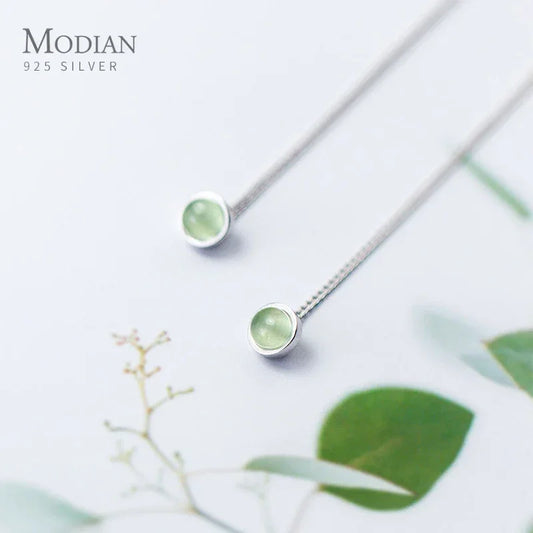 Modian Fashion Green Opal Long Chain Tassel Earring for Women Genuine 925 Sterling Silver Drop Earring Fine Jewelry 2020 New - Golden Bridge Store