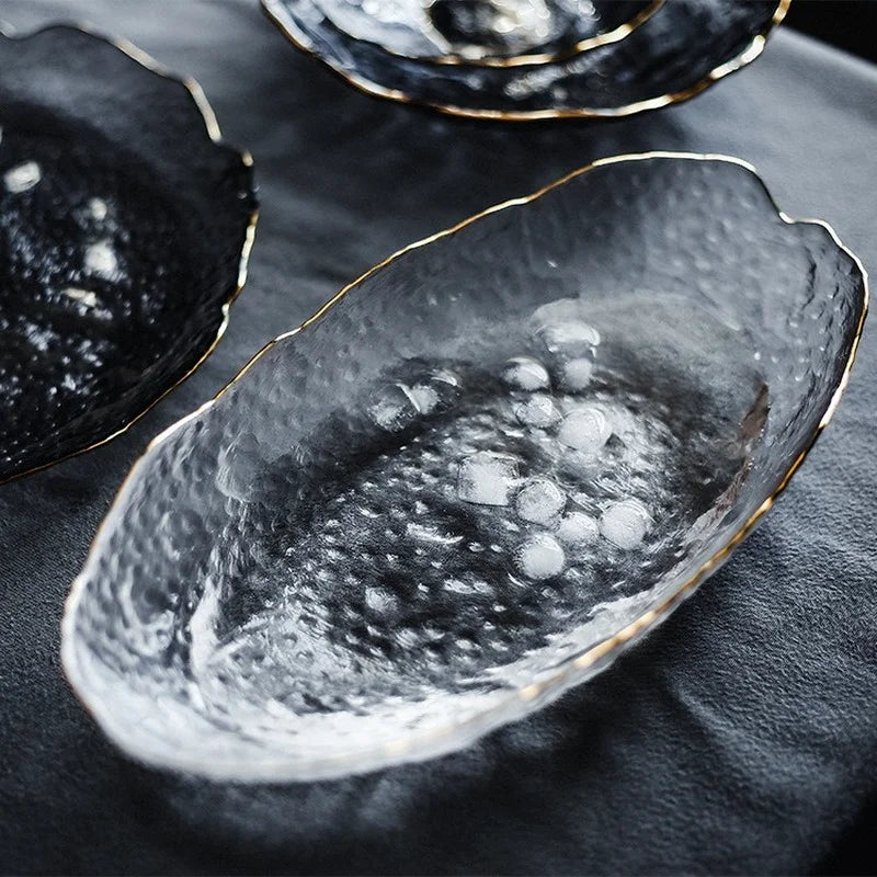 Glass Plate Irregular Dinner Plates Gold Glass Dishes Creative Salad Bowl Transparent Plate Glass Bowl and Dish Set Dessertplate