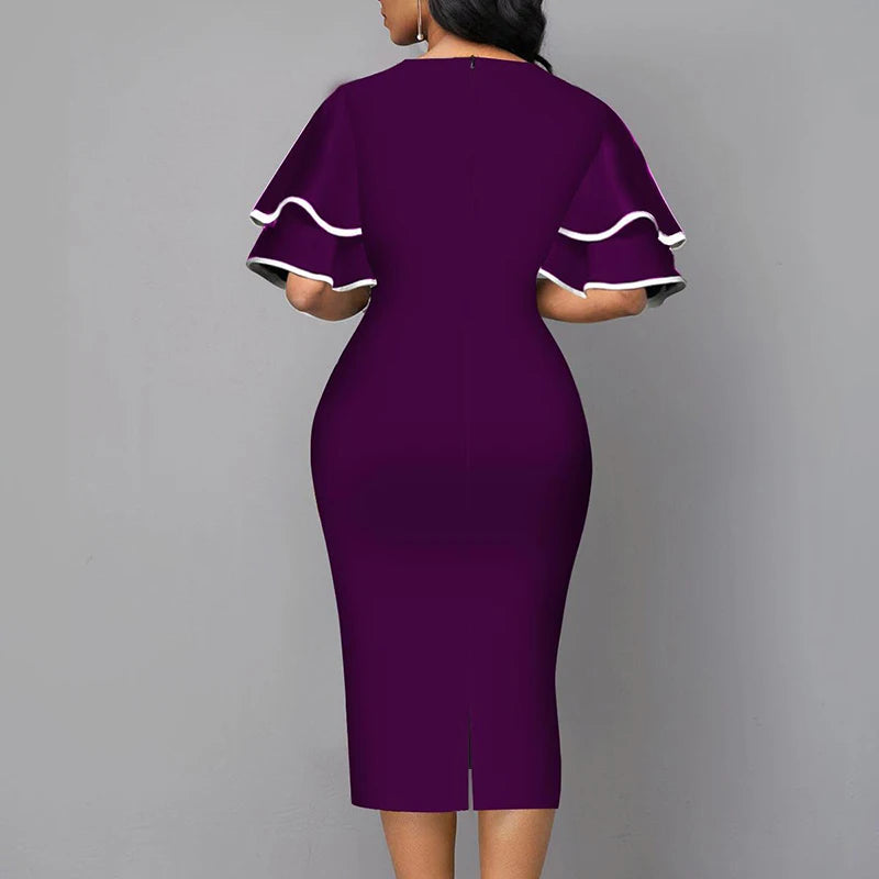 Elegant Women Dress 2021 Summer Fashion V Neck Short Sleeve elegant Slim Dress Vintage Patchwork Casual Lady Party Dresses Vestido